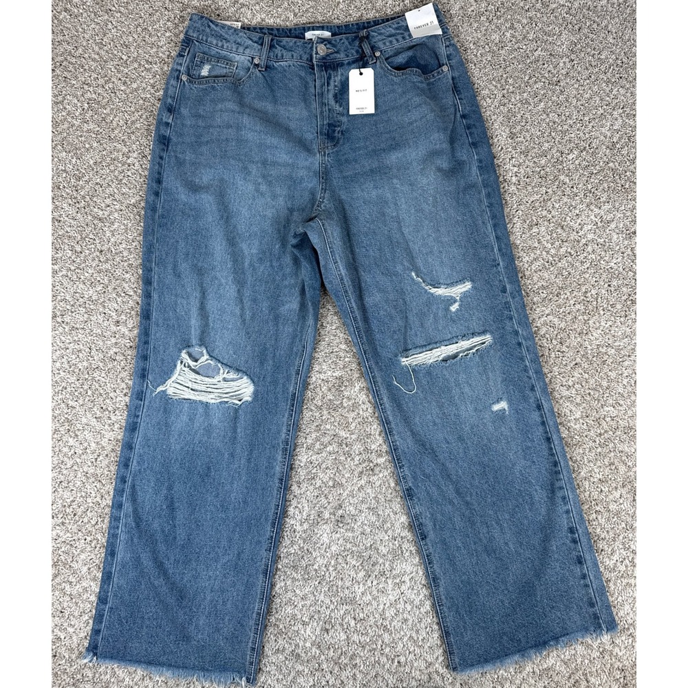 Forever 21 Jeans Womens 12 Blue 90s Fit Cotton Distressed Button Fly Retro